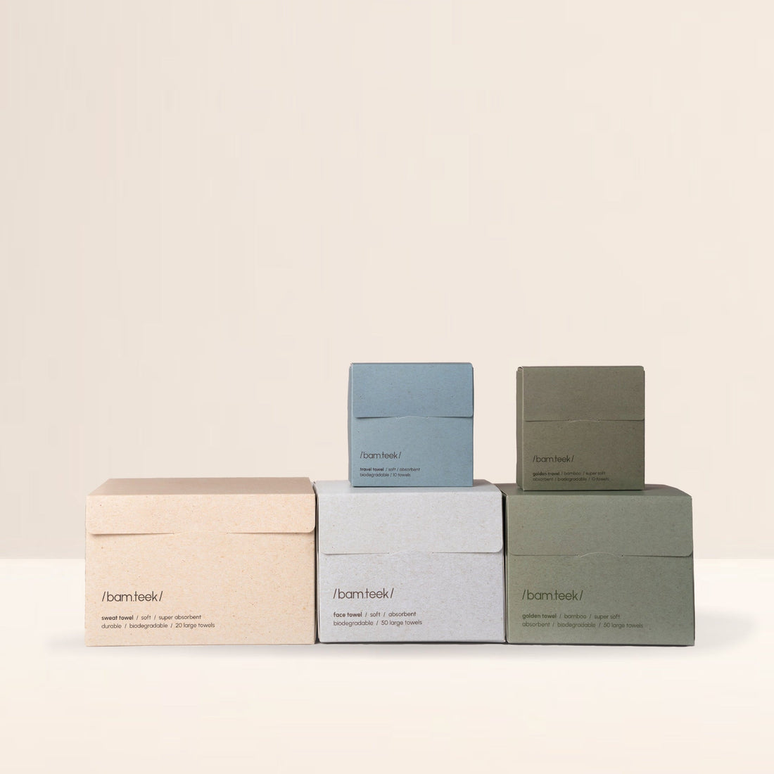 Ultimate Pack by bamteek - collection of biodegradable skincare face towel boxes in various colors.